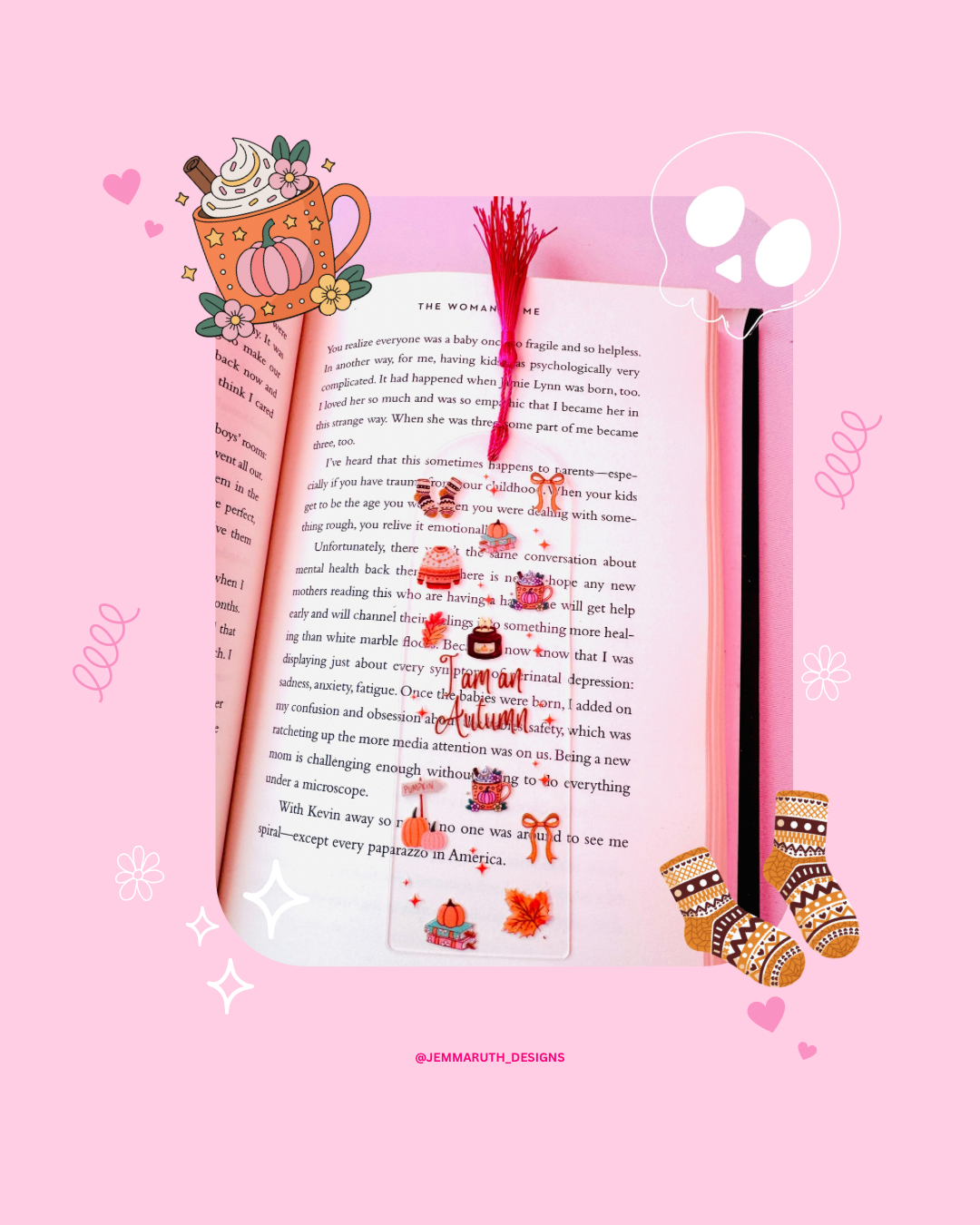 I Am An Autumn Acrylic Bookmark β Cosy Fall & Halloween Bookish Design