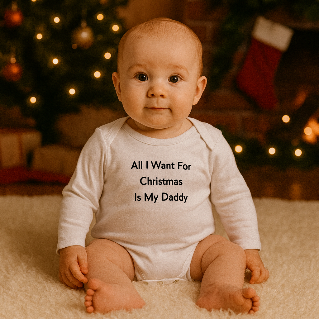 ‘All I Want For Christmas Is My Daddy’ Baby Bodysuit – Festive Baby Grow