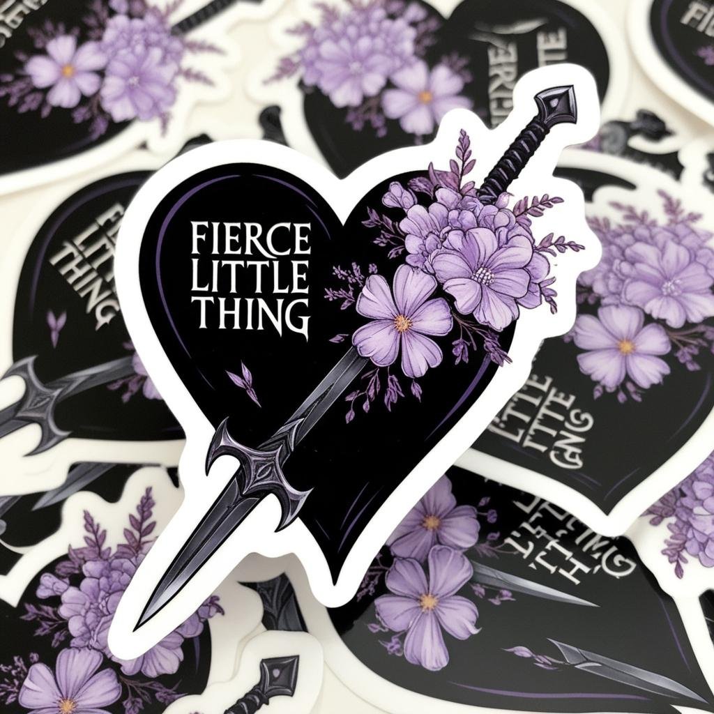 Fierce Little Thing Holographic Vinyl Sticker – Dagger Heart with Lilac Flowers