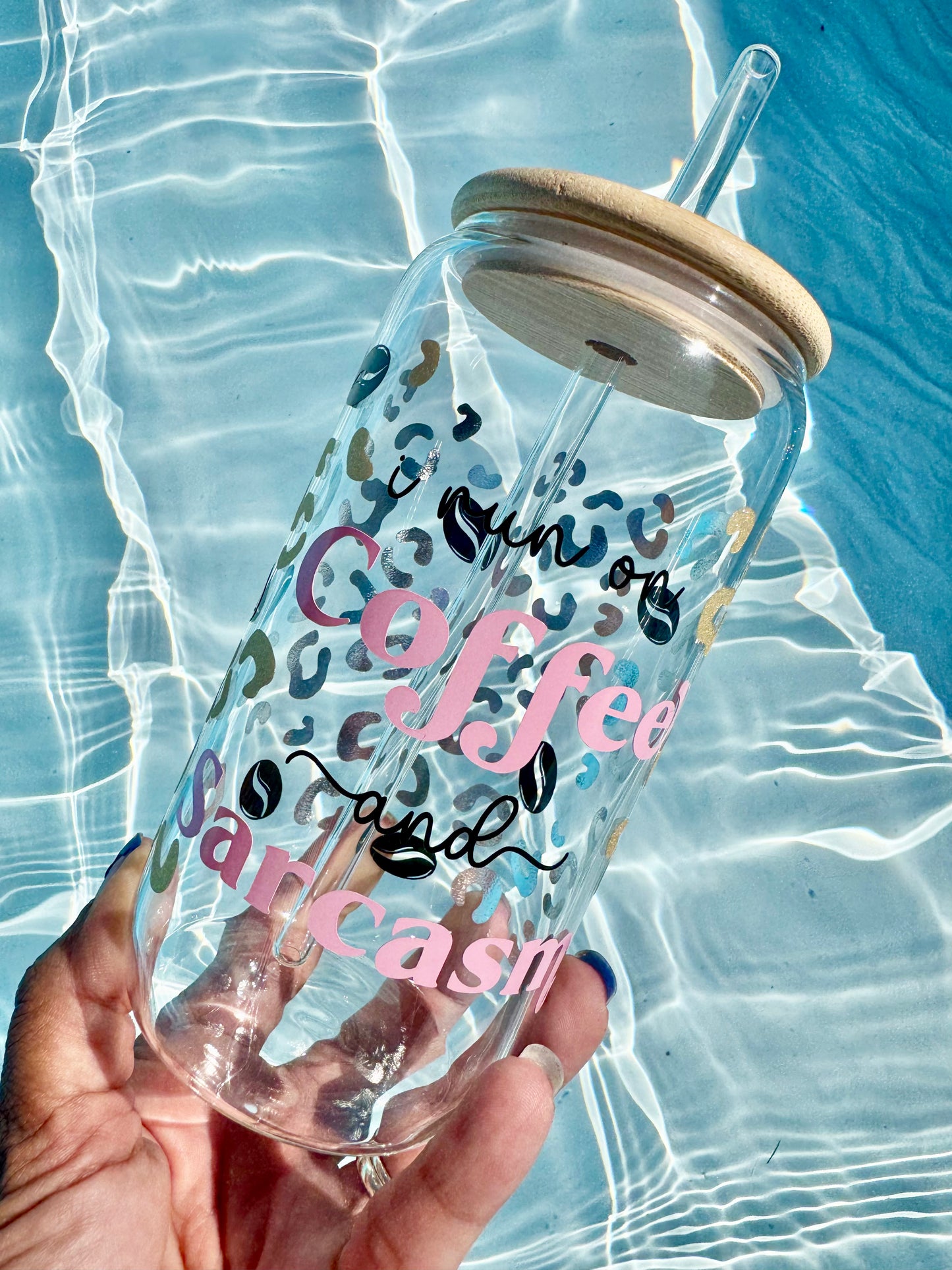 I Run on Iced Coffee & Sarcasm β Glass Tumbler