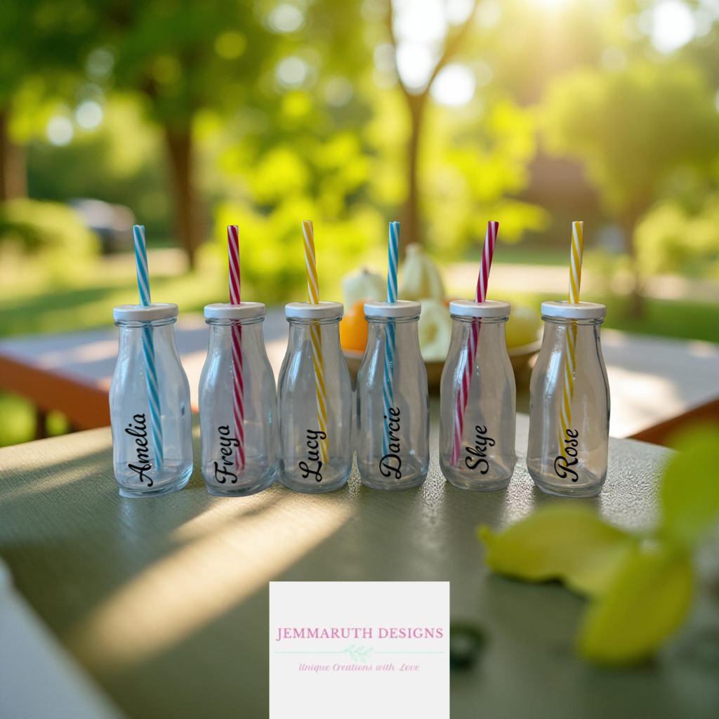Personalised Milk bottles with coloured straw