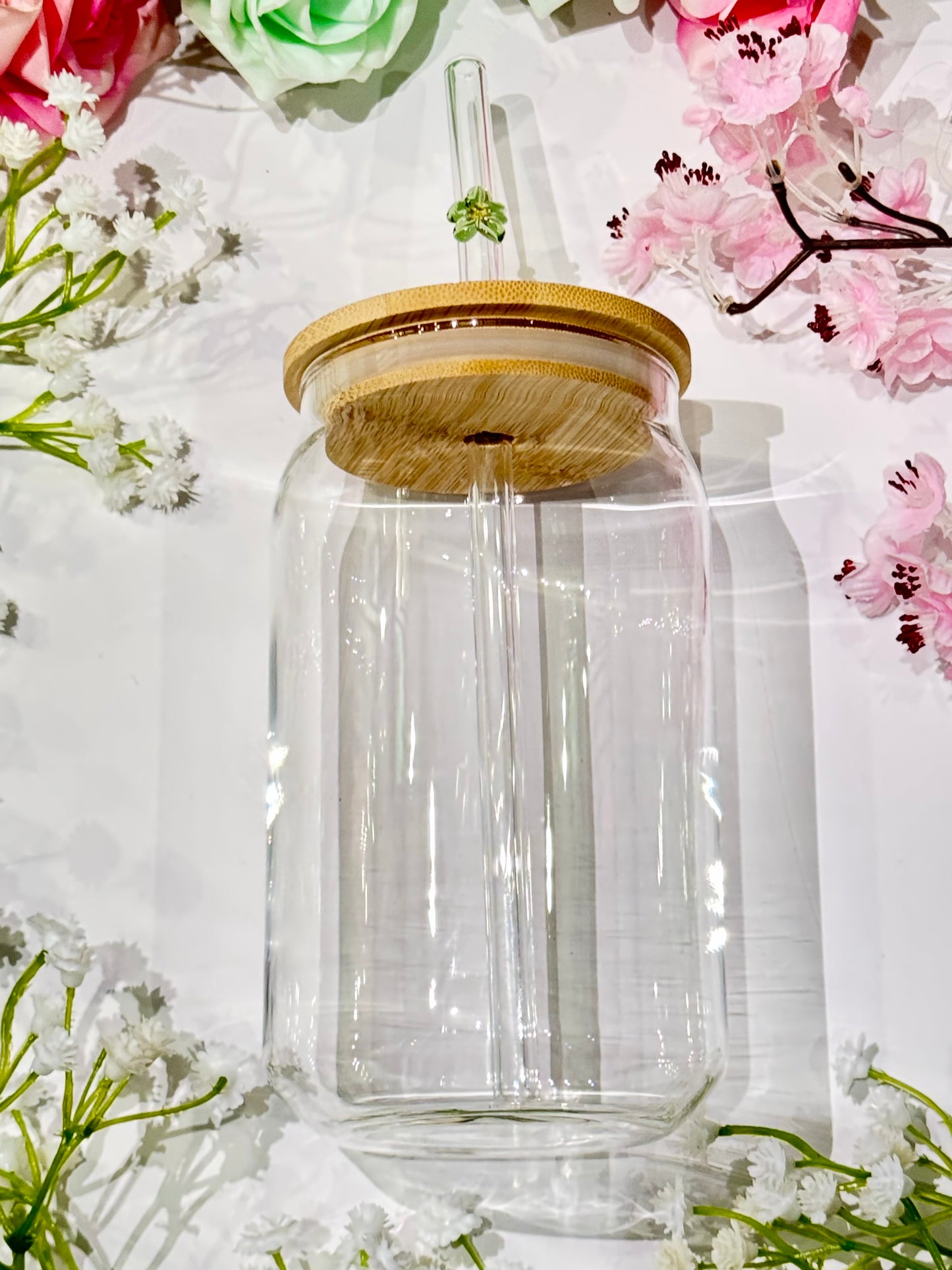 Glass Straw with Flower detail
