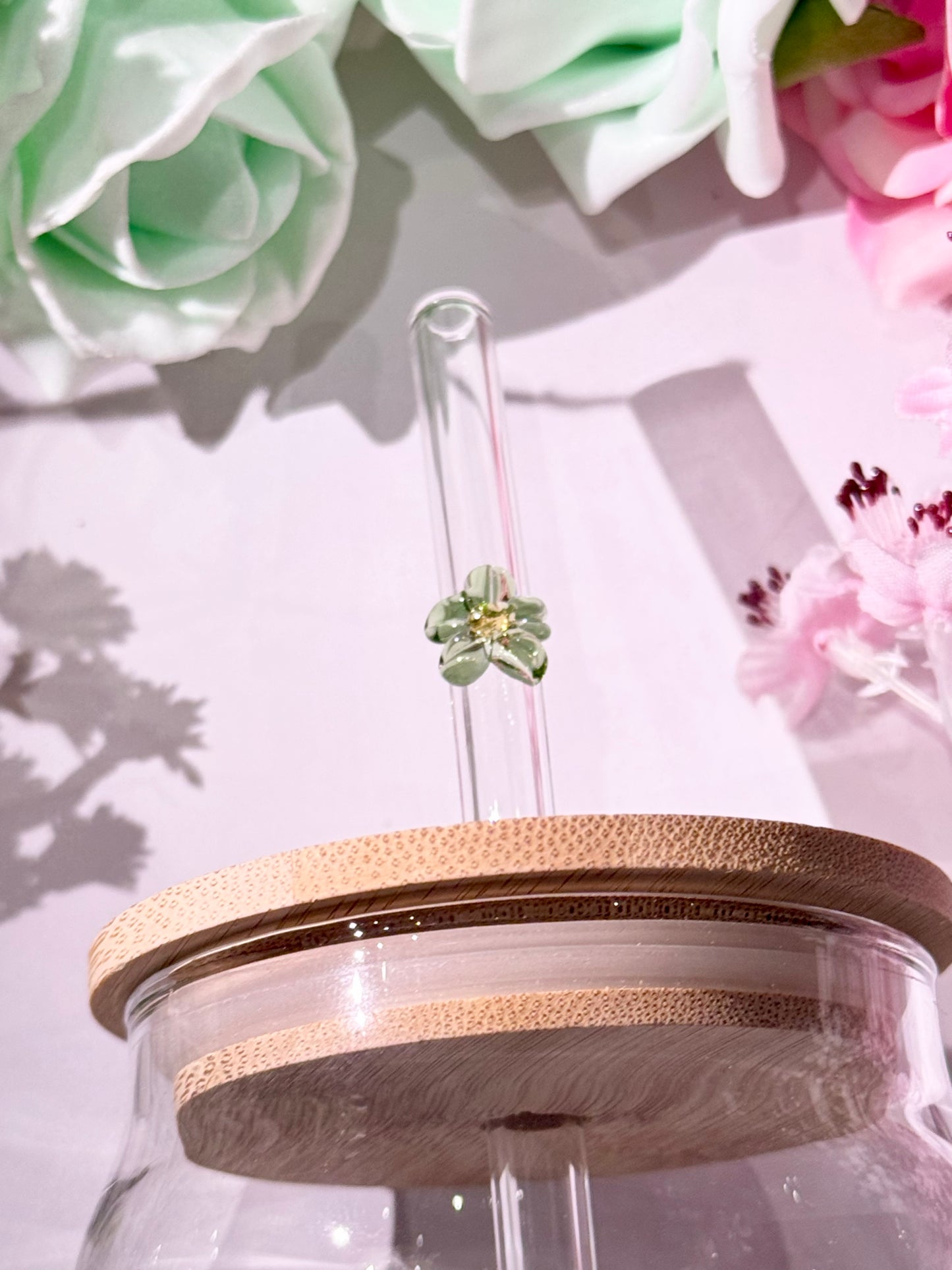 Glass Straw with Flower detail