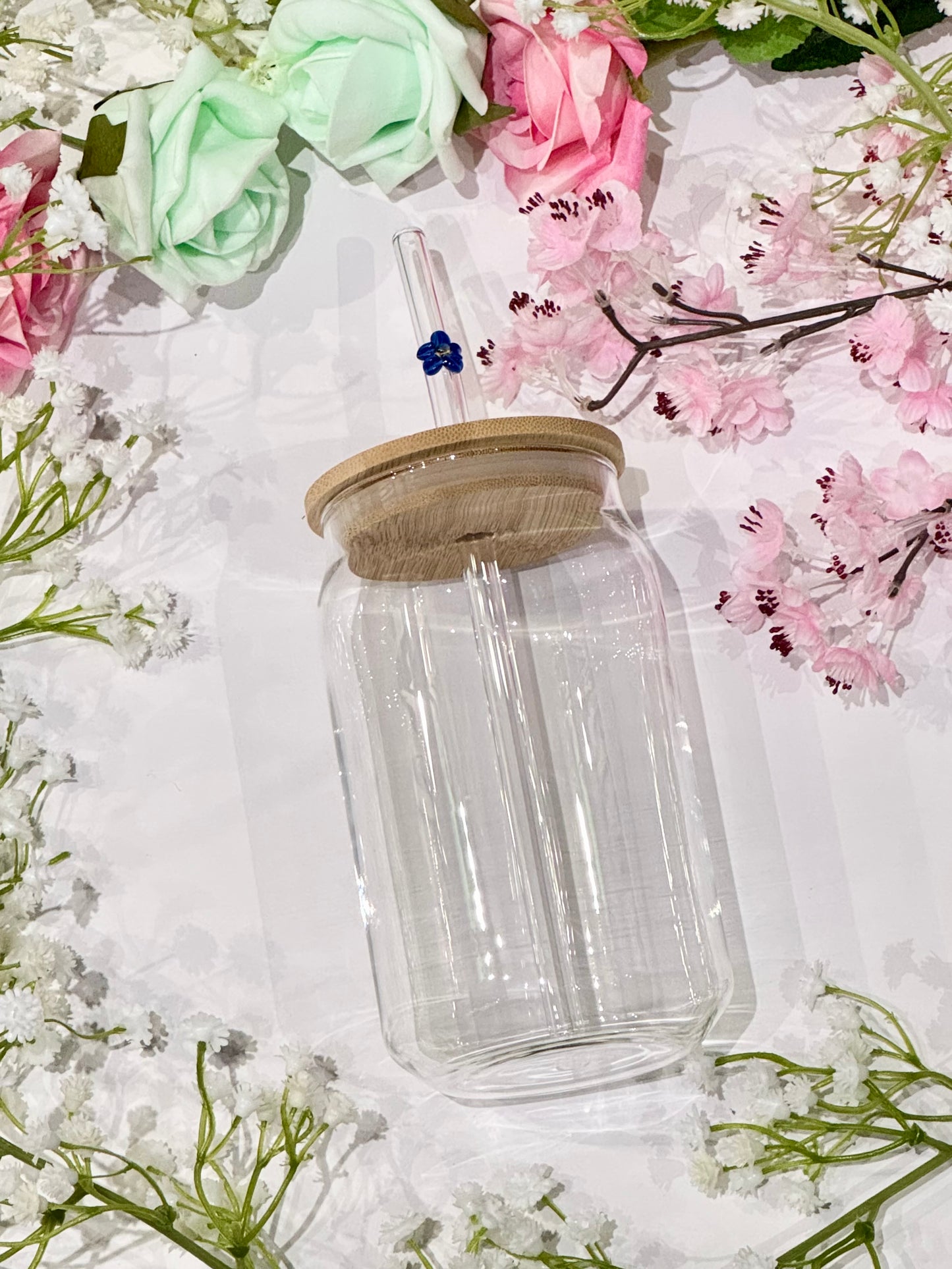 Glass Straw with Flower detail