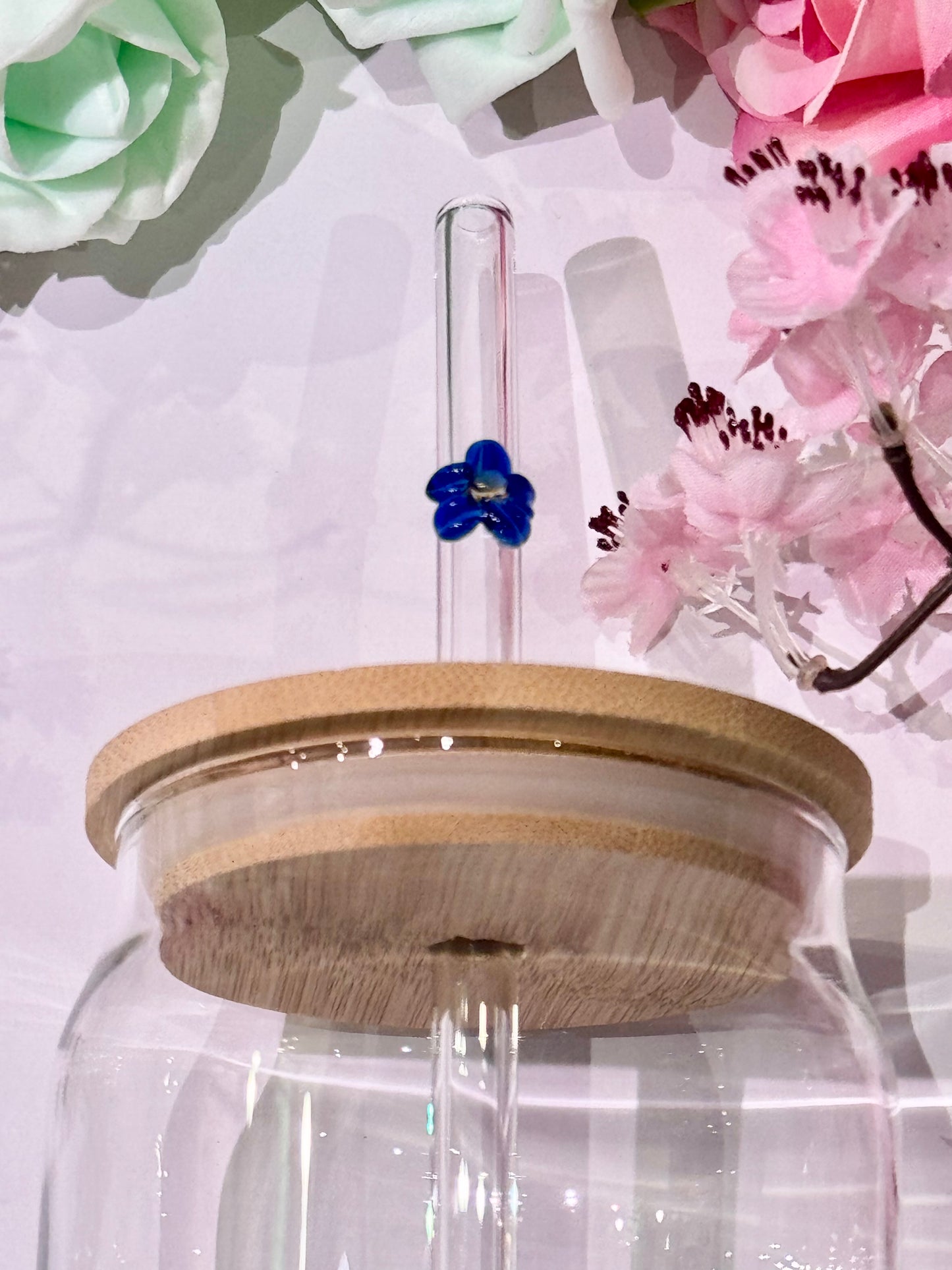 Glass Straw with Flower detail