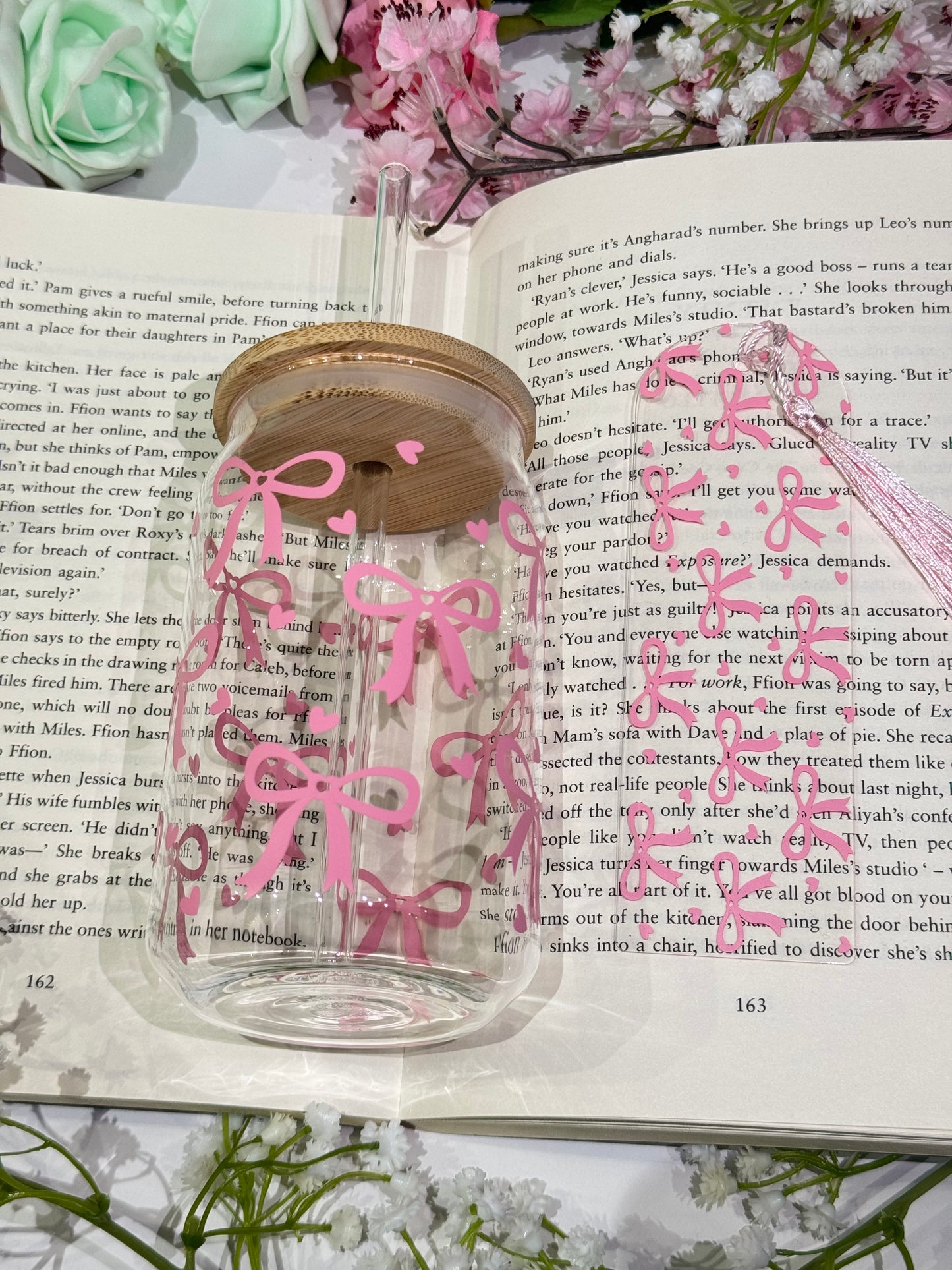 Bookmark with Pink Bows and Hearts