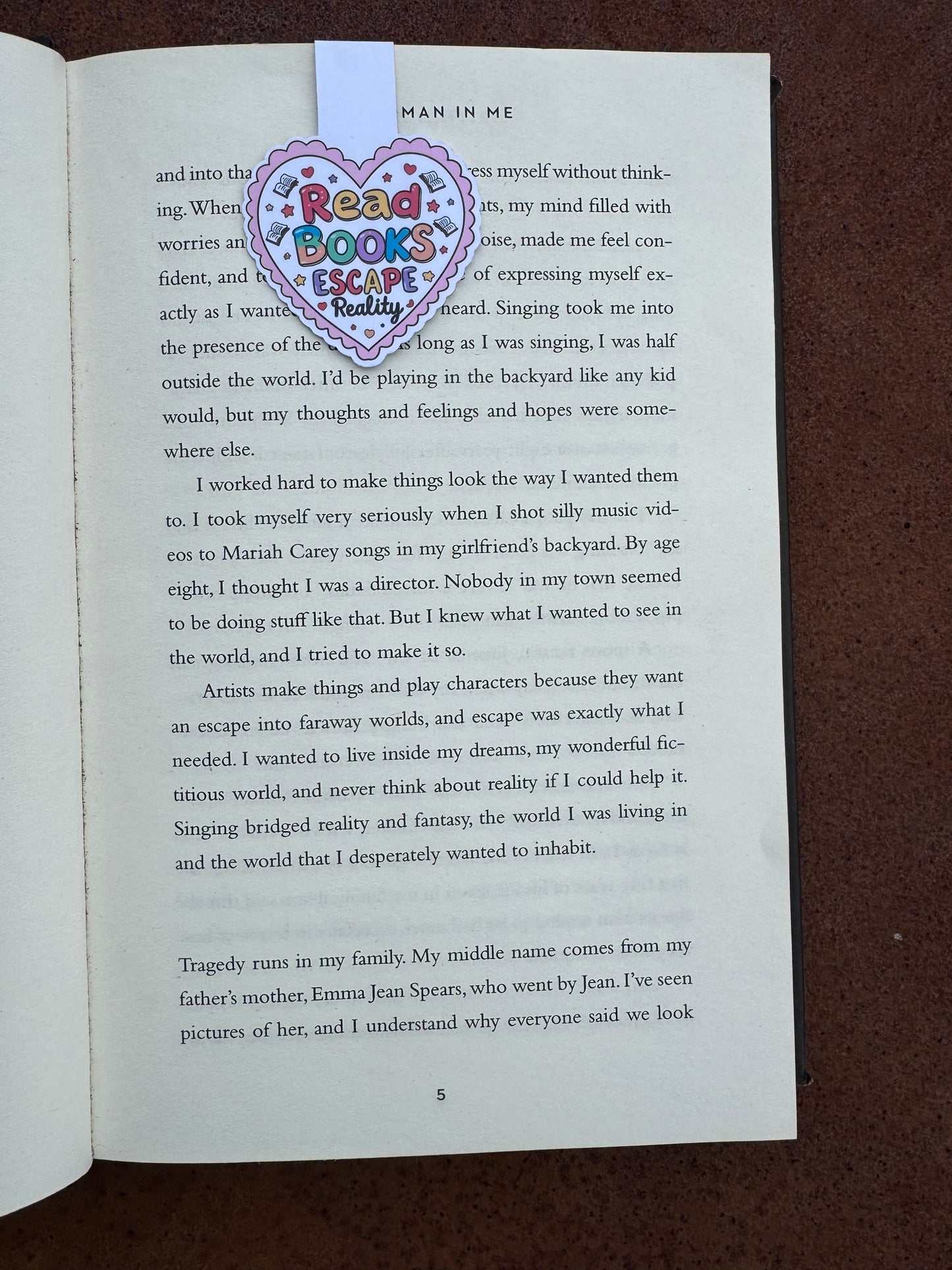 Love heart design stuck to the page by magnetic force inside the heart it says read books escape reality laid flat