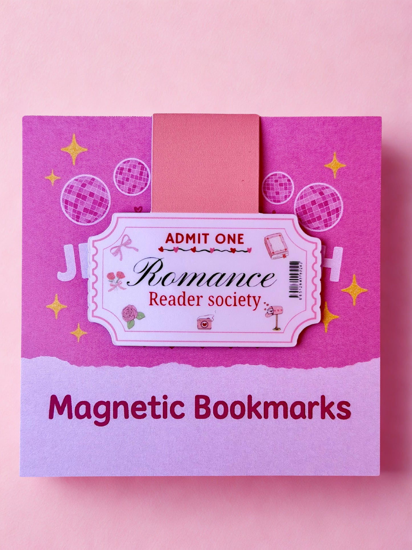 Pink romance magnetic bookmark with admit one ticket design for romance book lovers