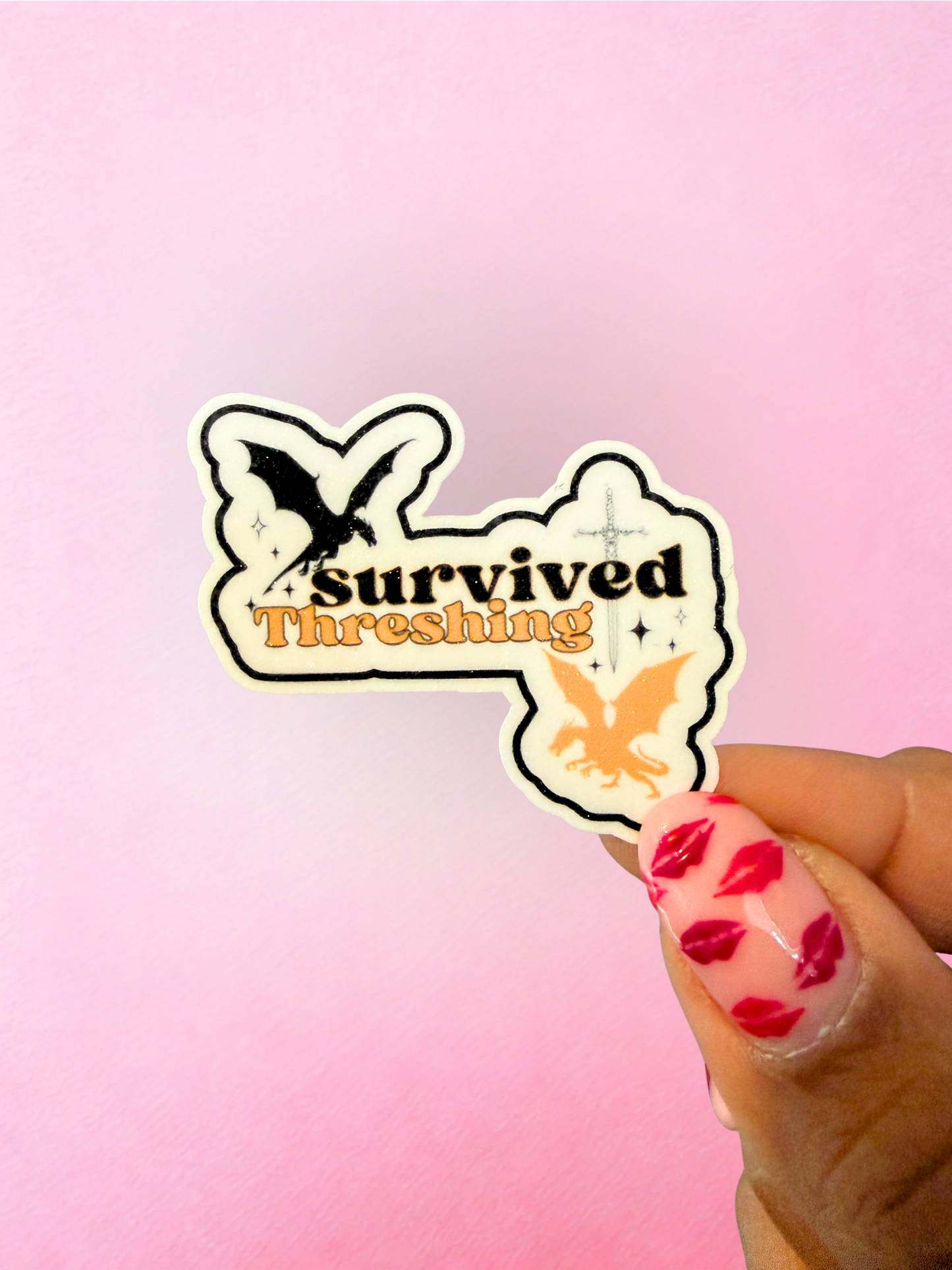 Fantasy survived threshing vinyl sticker with dragon artwork for romantasy readers and fantasy book lovers
