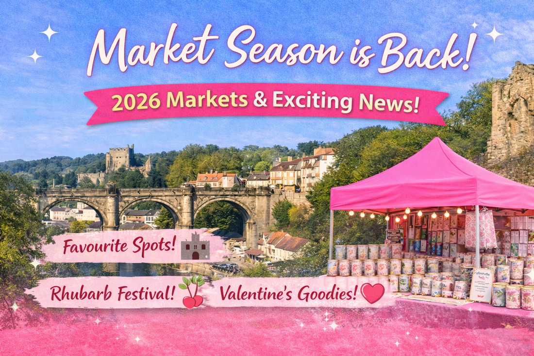 Image showing pink gazebo and text saying market season is back 