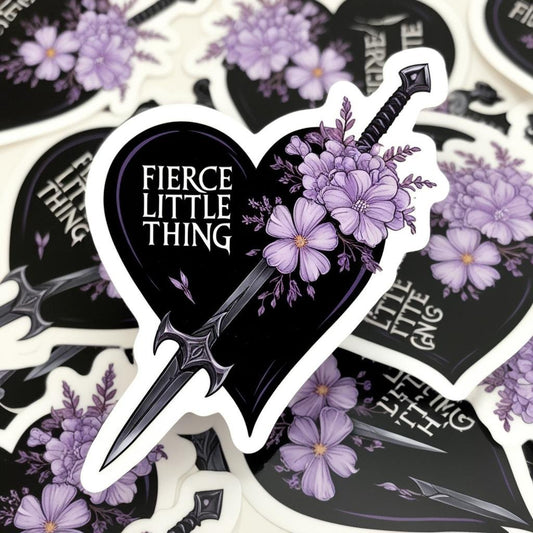 Fierce Little Thing Holographic Vinyl Sticker – Dagger Heart with Lilac Flowers