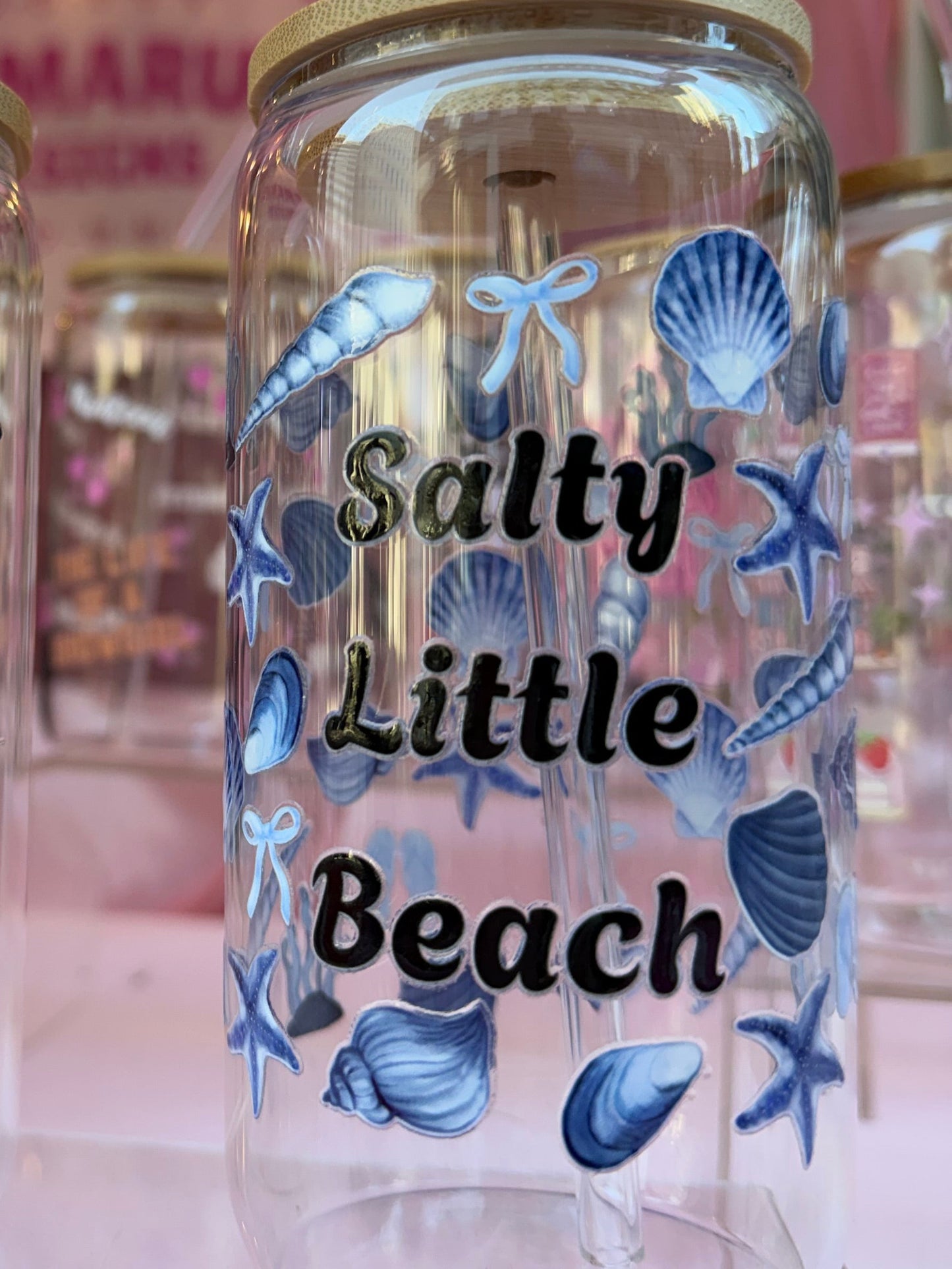 Salty Little Beach Glass Can Cup - Funny tumbler with blue seashells