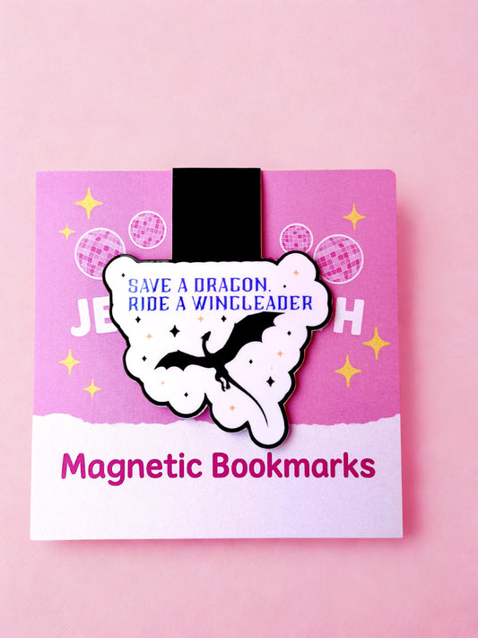 Fantasy dragon magnetic bookmark with romantasy inspired quote for book lovers