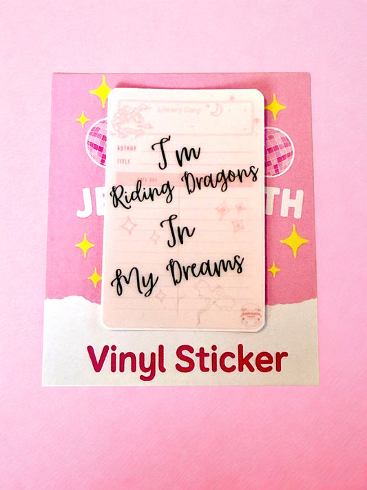 Pink fantasy dragon vinyl sticker with reading quote for romantasy readers and book lovers