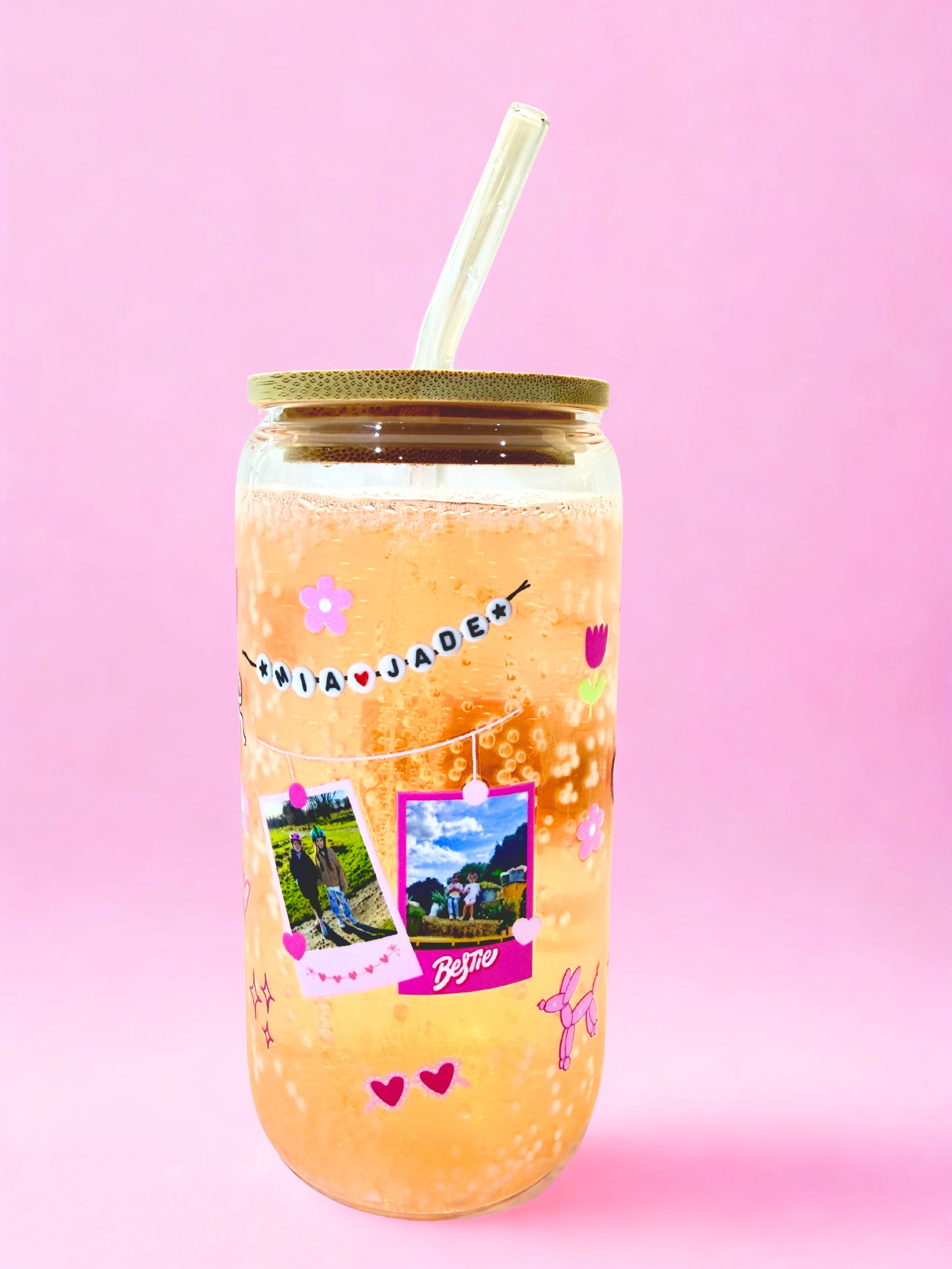 personalised friendship bracelet glass can cup with custom photos and name