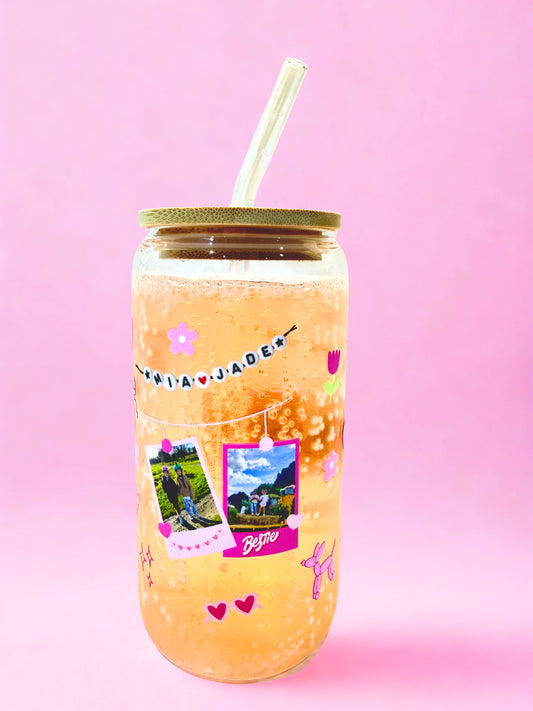 personalised friendship bracelet glass can cup with custom photos and name