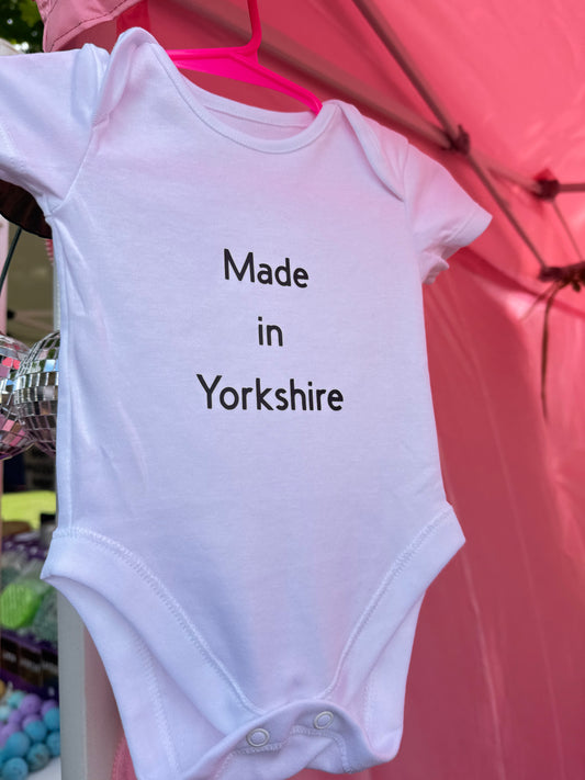 Made in Yorkshire Baby Bodysuit – White with Bold Black Print