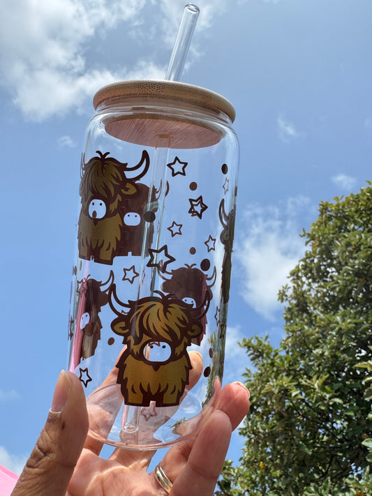 Highland Cow Glass Can Cup 16oz