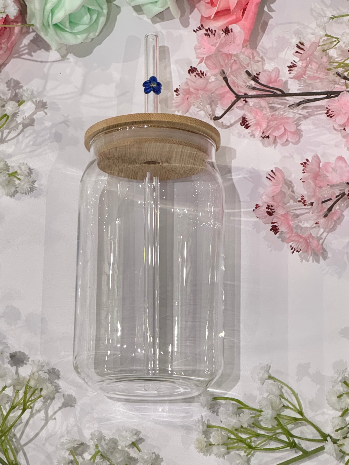 Glass Straw with Flower detail