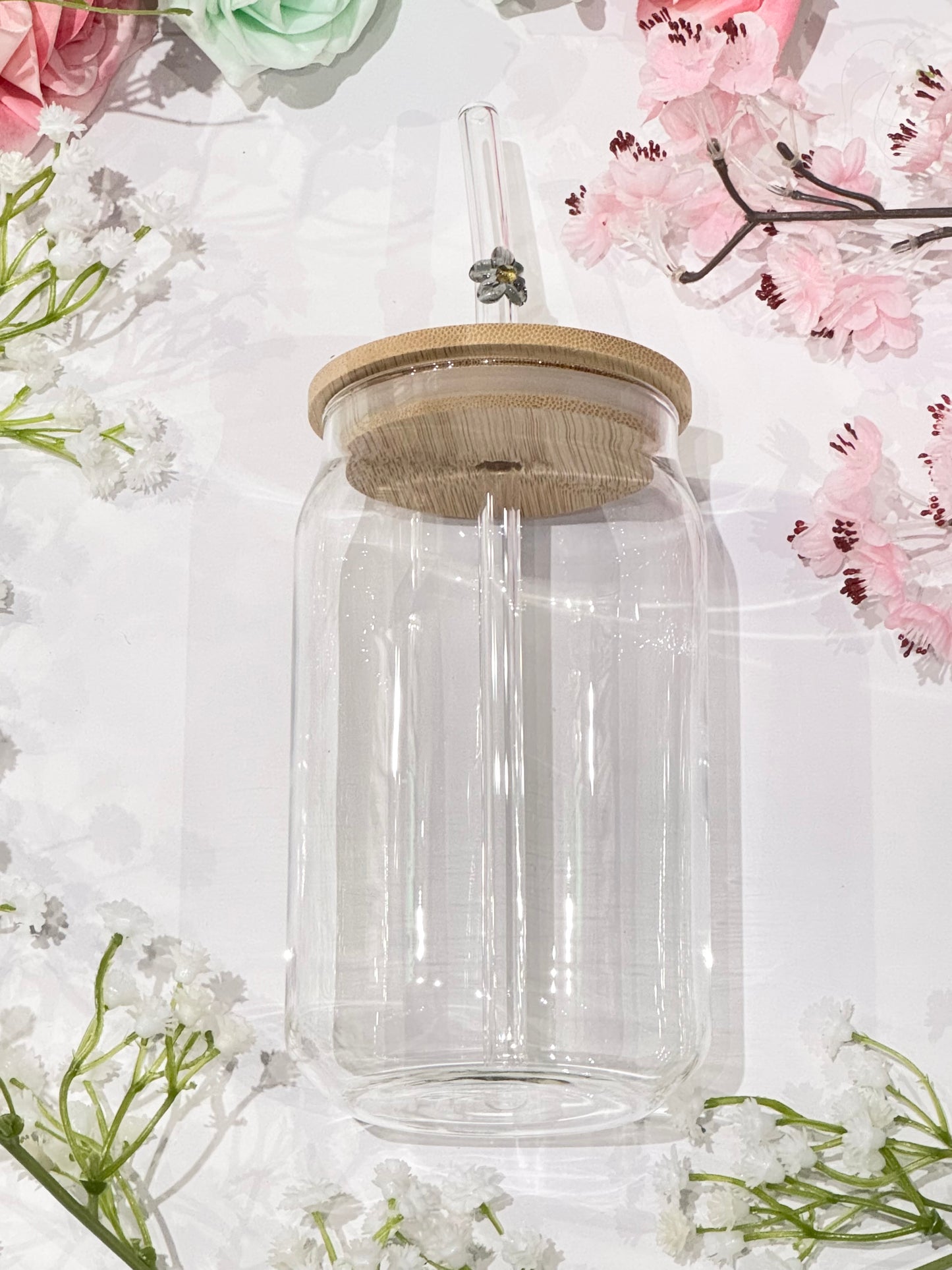 Glass Straw with Flower detail