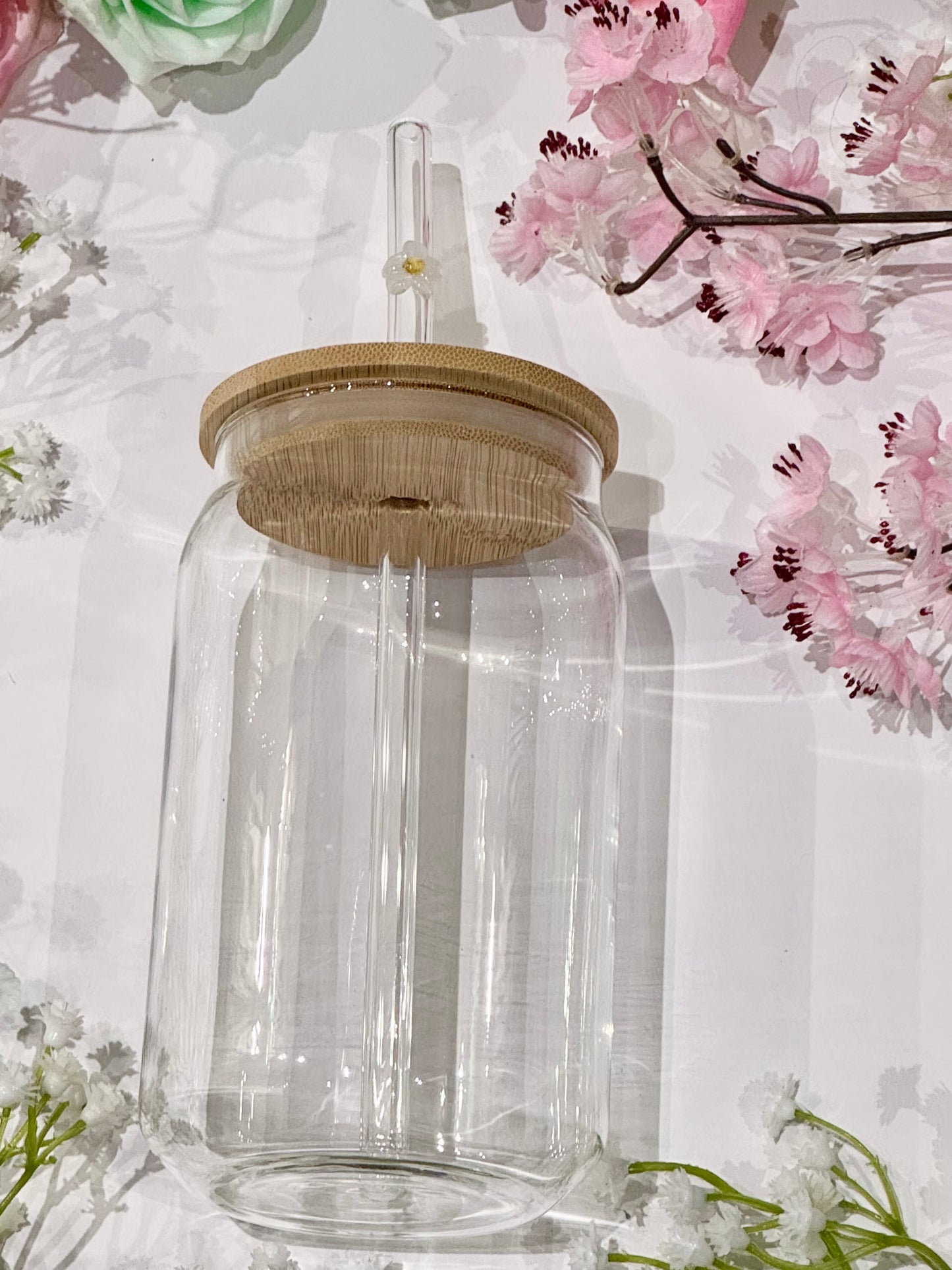 Glass Straw with Flower detail