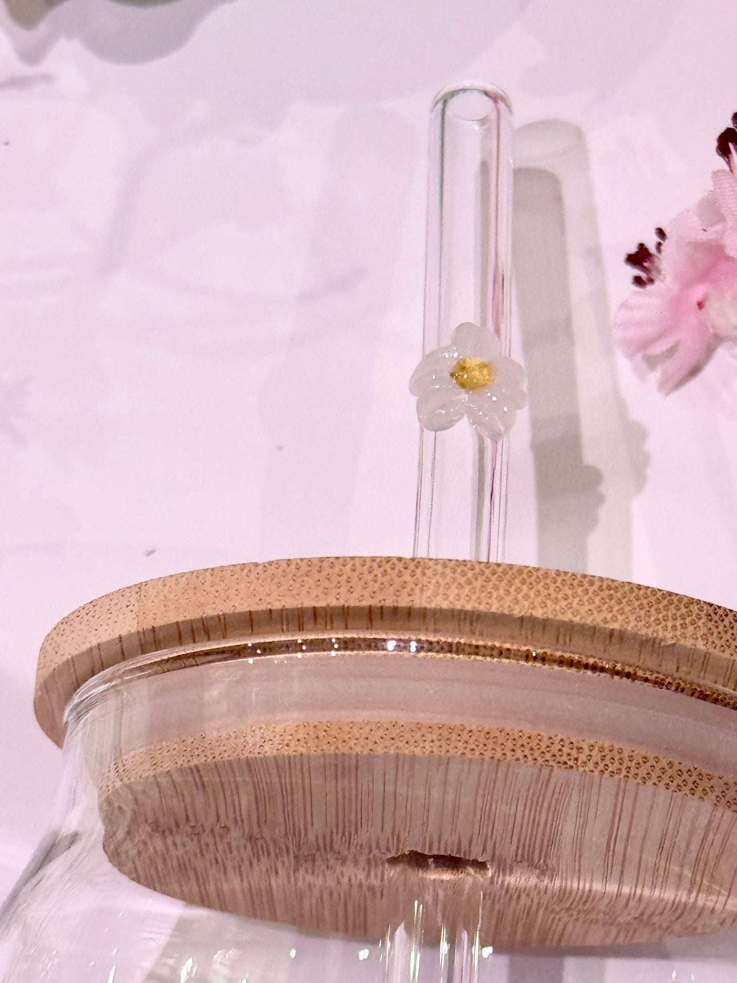 Glass Straw with Flower detail