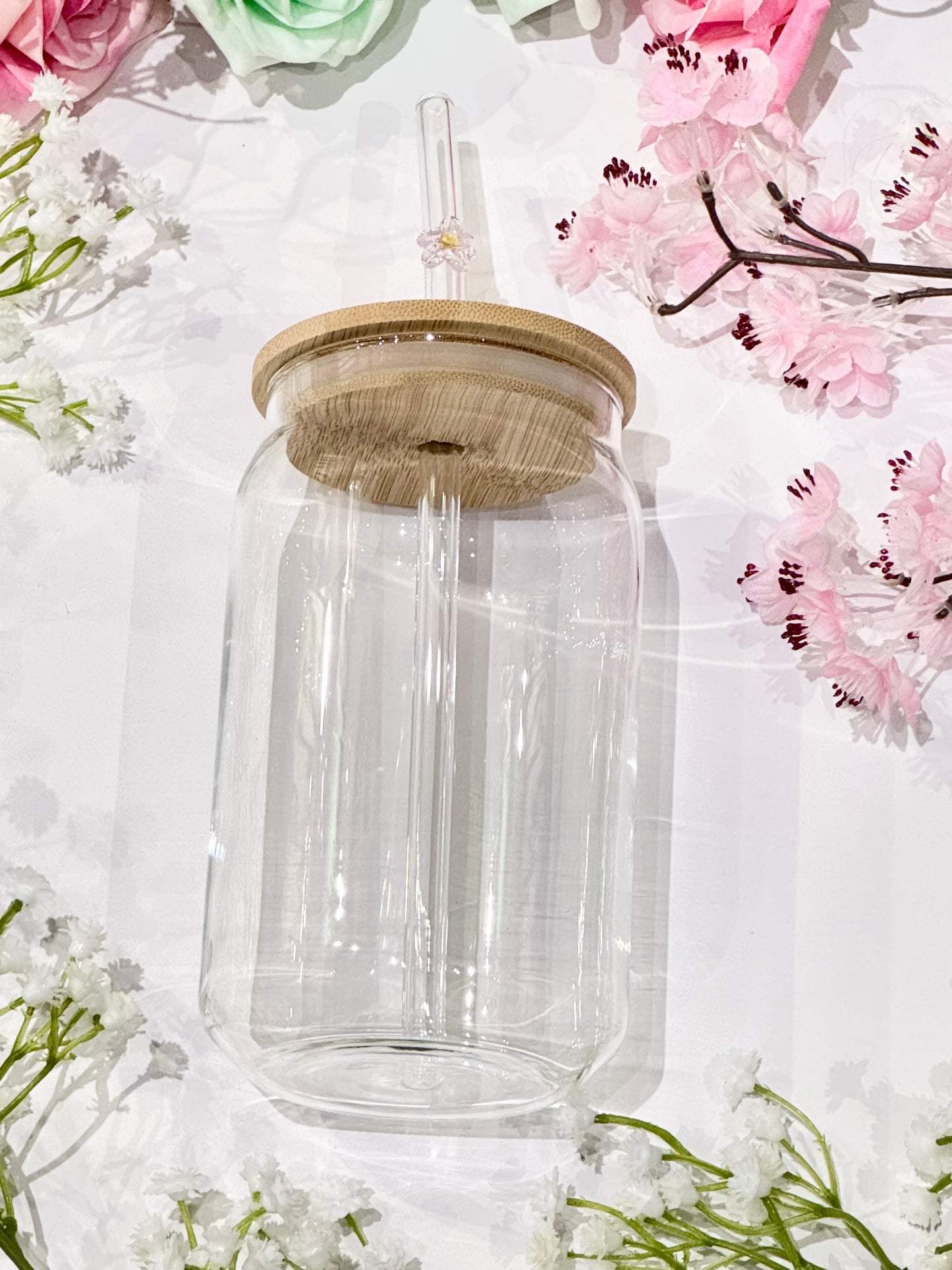 Glass Straw with Flower detail