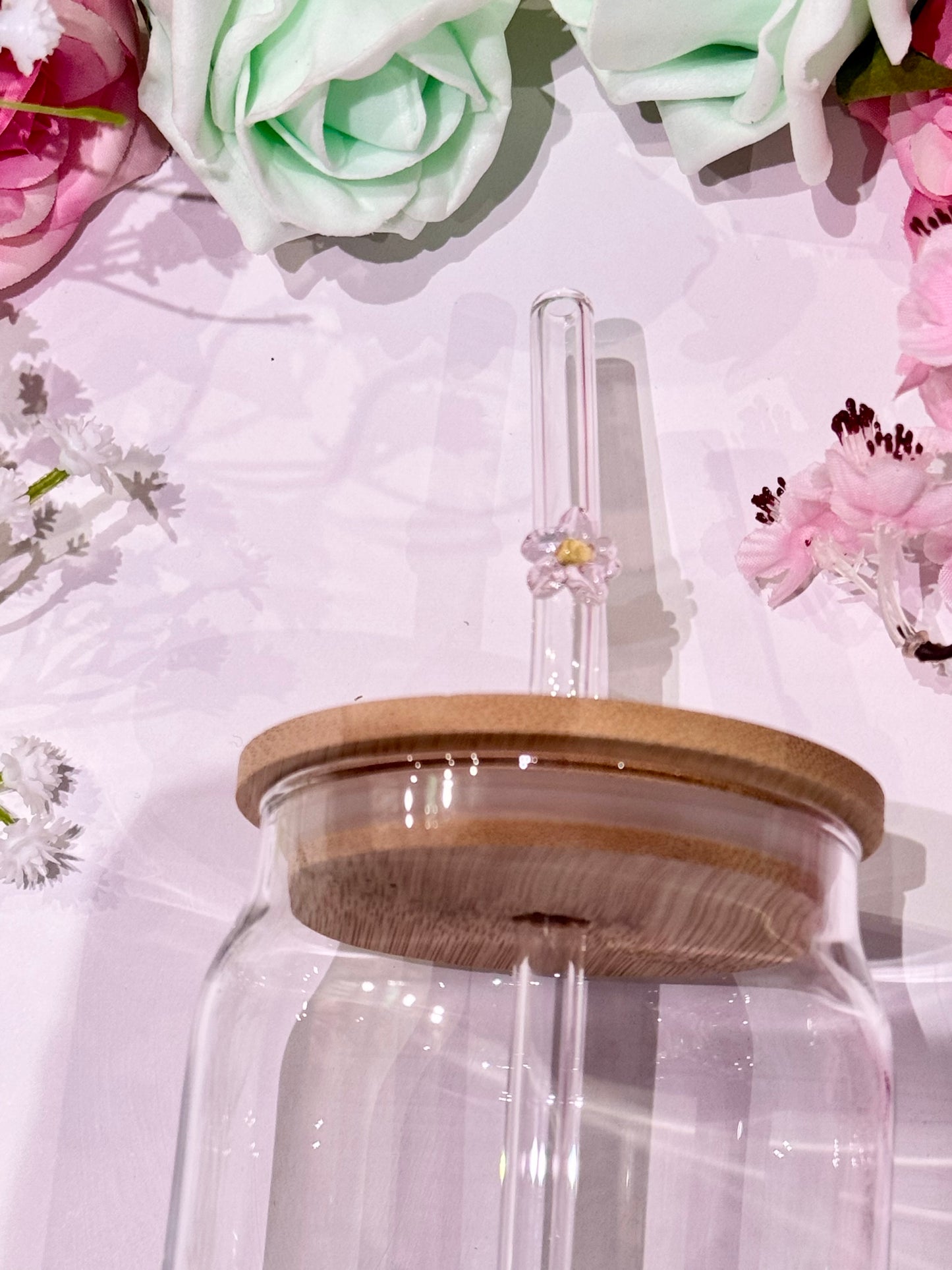 Glass Straw with Flower detail