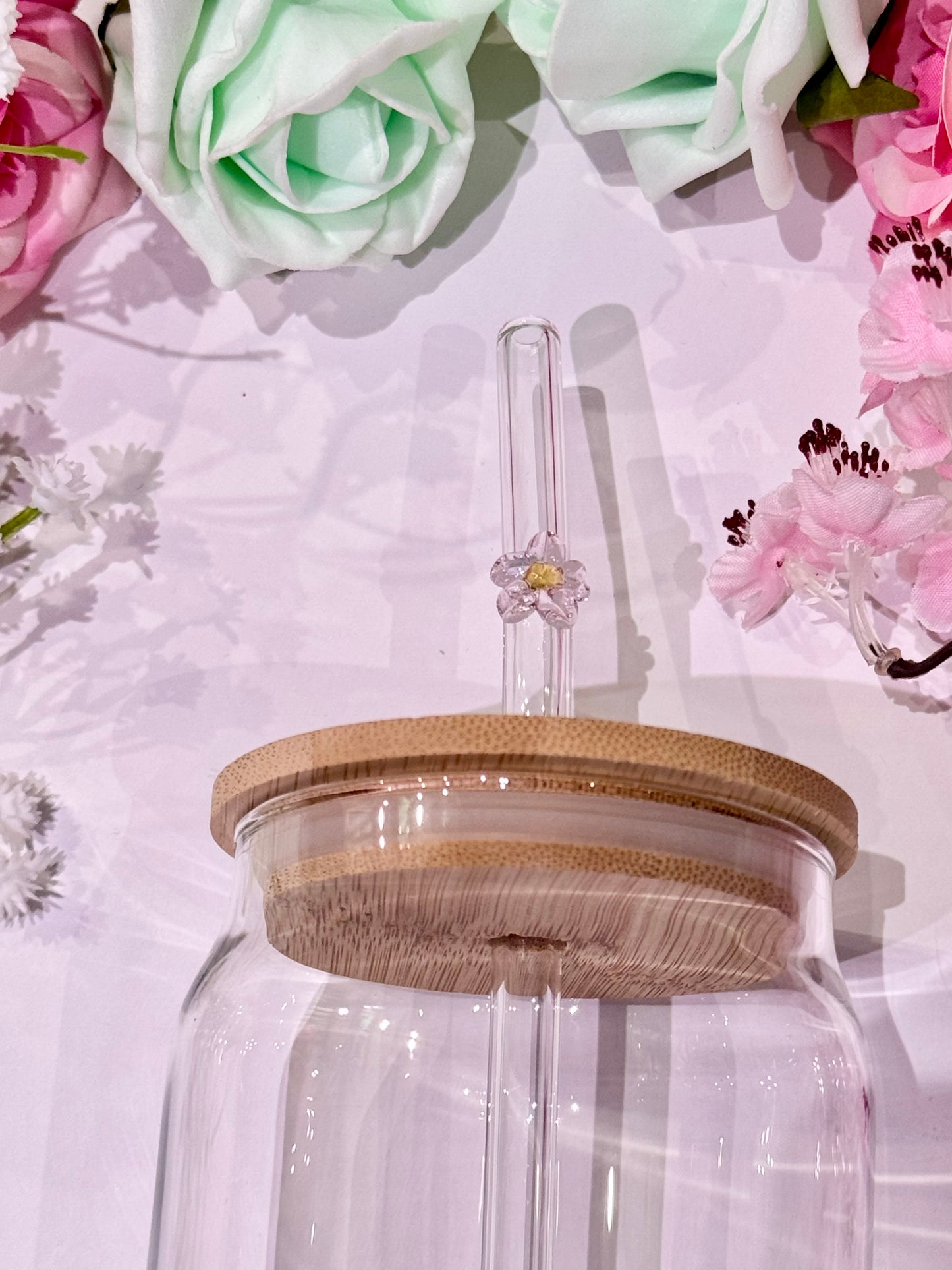 Glass Straw with Flower detail