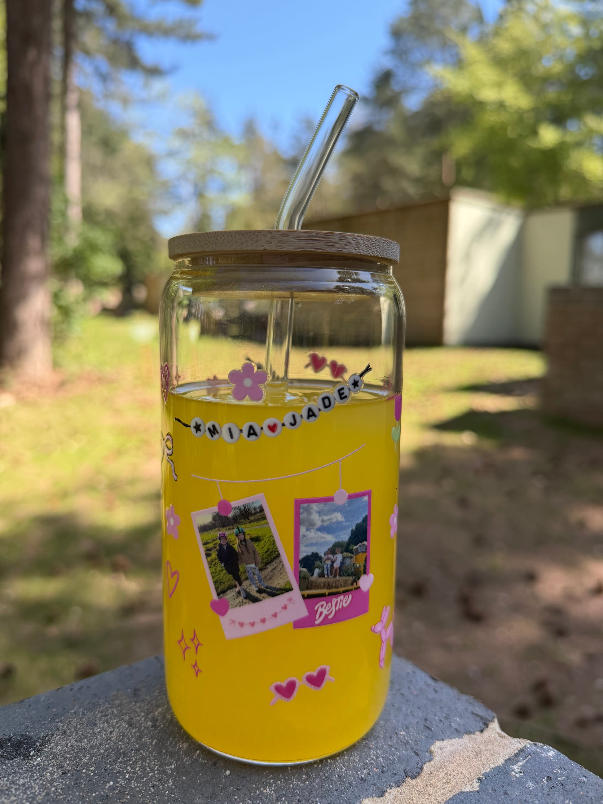 aesthetic personalised tumbler with photos and hearts design