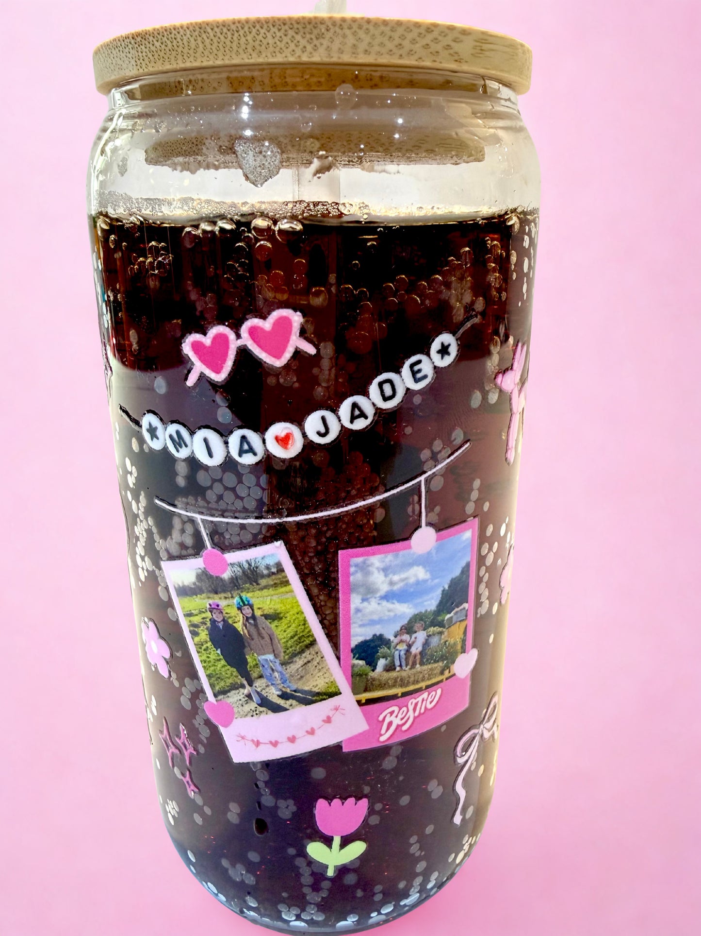  Personalised glass cup with name and photos for best friend gift
