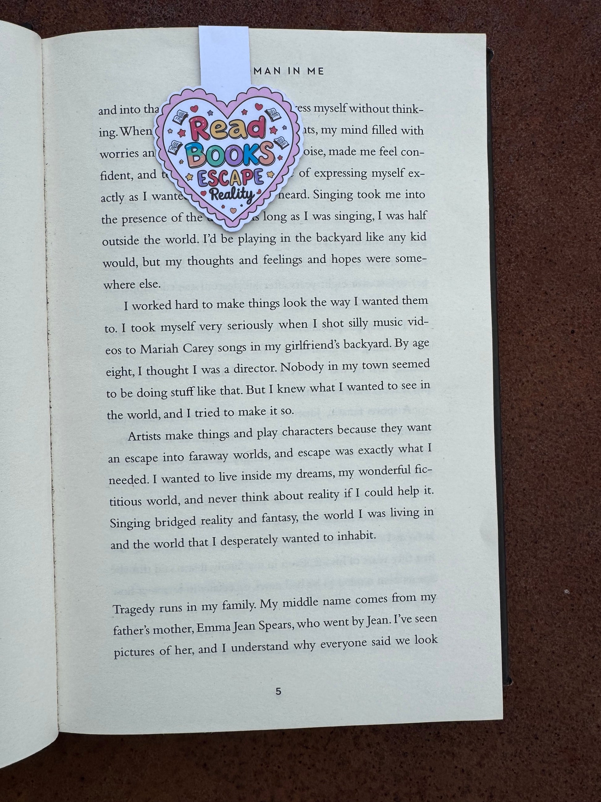 Love heart design stuck to the page by magnetic force inside the heart it says read books escape reality laid flat