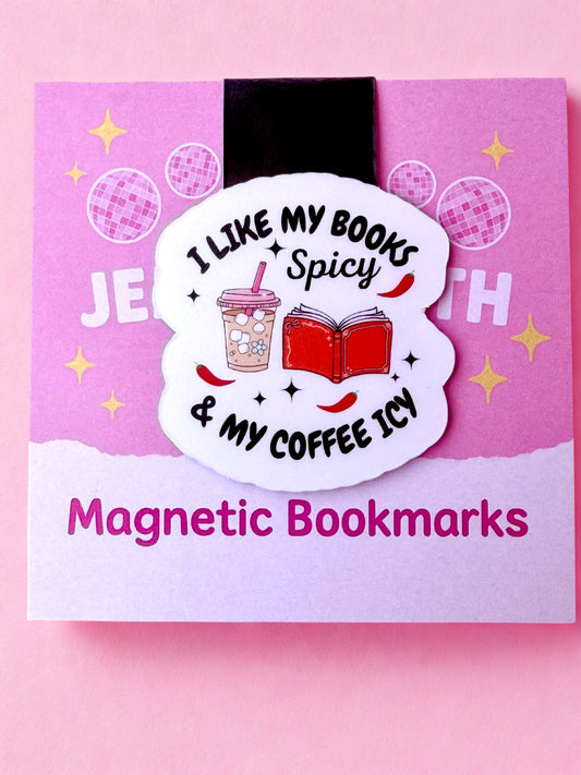 Spicy books and icy coffee magnetic bookmark for romance readers and book lovers