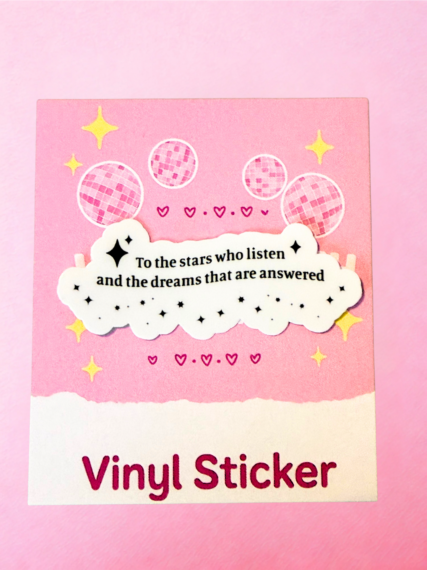 White cloud shaped fantasy quote vinyl sticker with black stars and celestial details