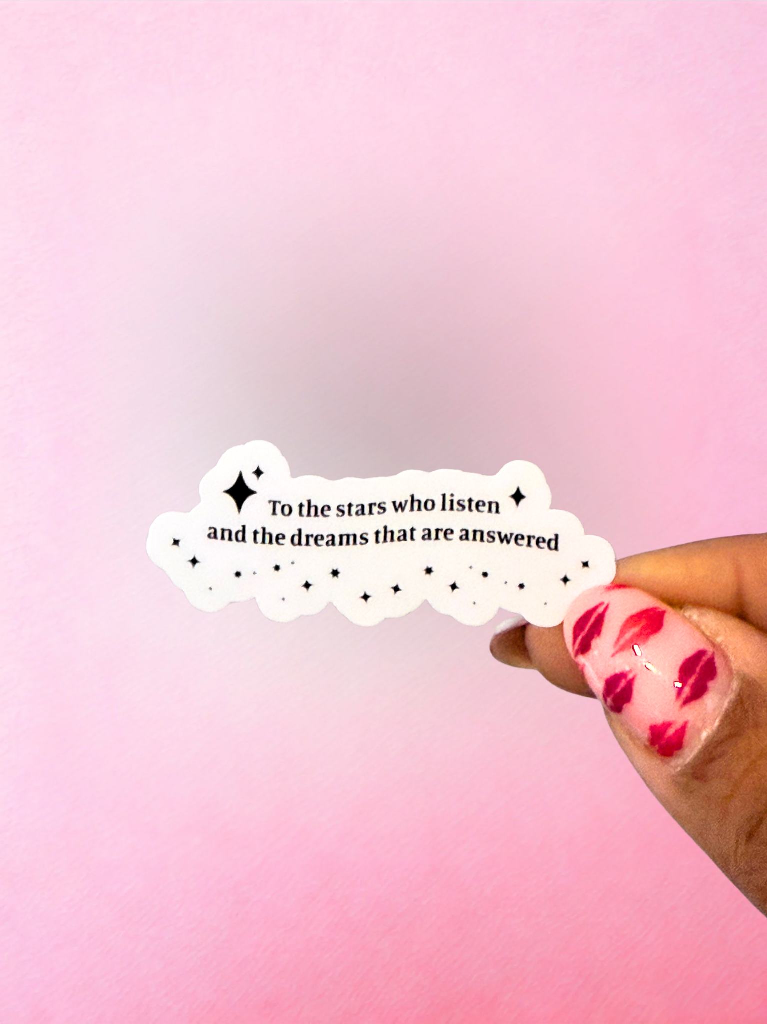 White cloud shaped fantasy quote vinyl sticker with black stars and celestial details