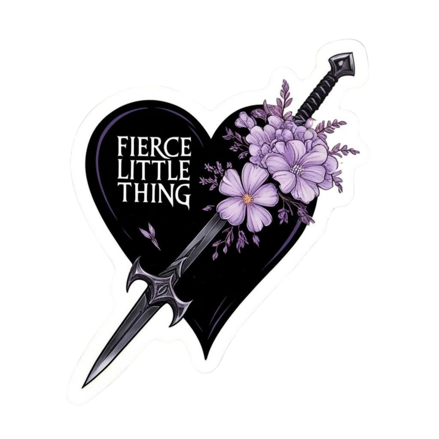 Fierce Little Thing Holographic Vinyl Sticker – Dagger Heart with Lilac Flowers