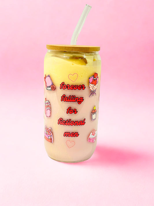 Forever Falling for Fictional Men – 16oz Glass Can Cup