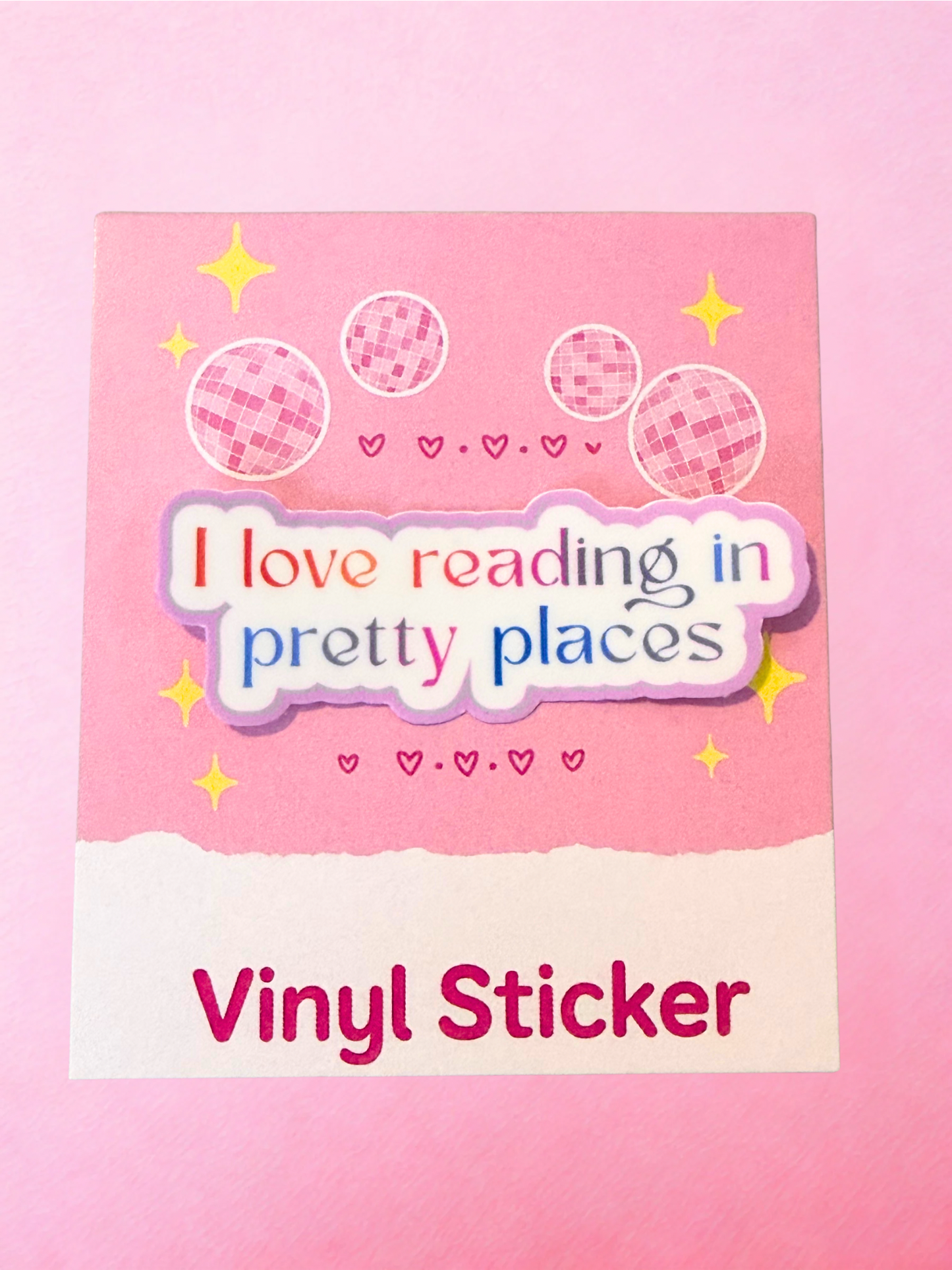 Cute reading lover vinyl sticker with colourful text for book lovers and readers